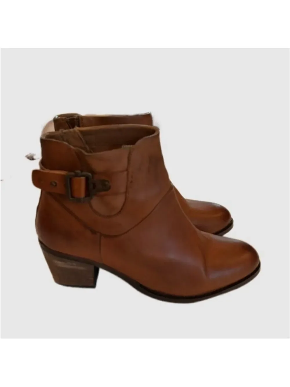 Earth West Riverton Havane Leather Buckle Zipper Ankle Boots Booties 8.5 wide